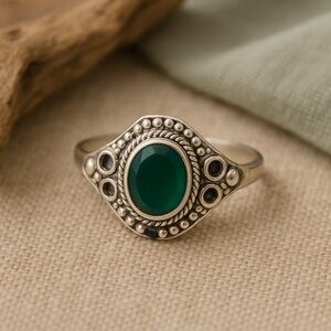 Artisan Sterling Silver Green Onyx Ring – Rope Bezel & NOTE FLAW NWOT 10 #445